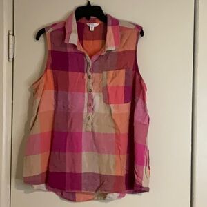 Time and Tru Pink Orange Button Down Shirt